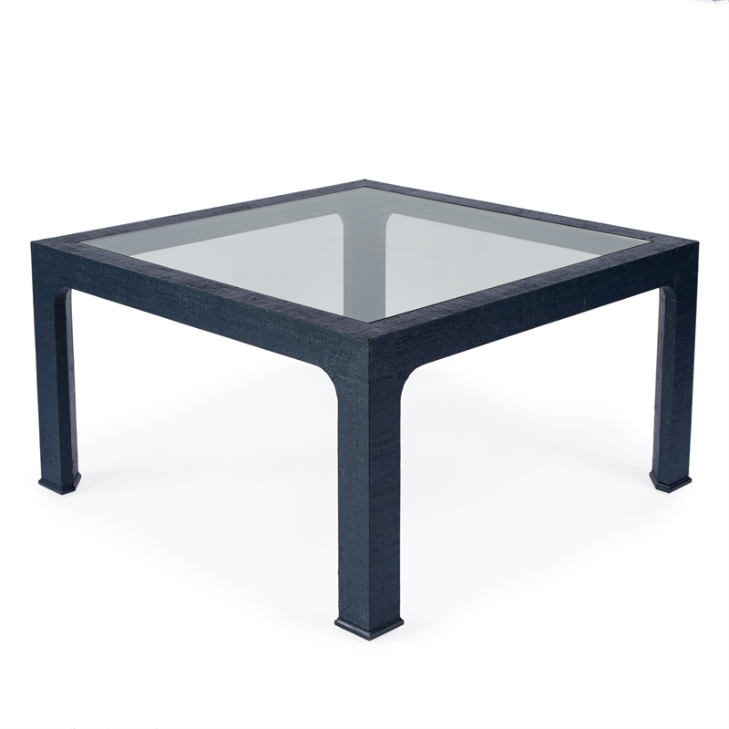 Butler Specialty Company Chatham Glass And Raffia Square Coffee Table - Navy