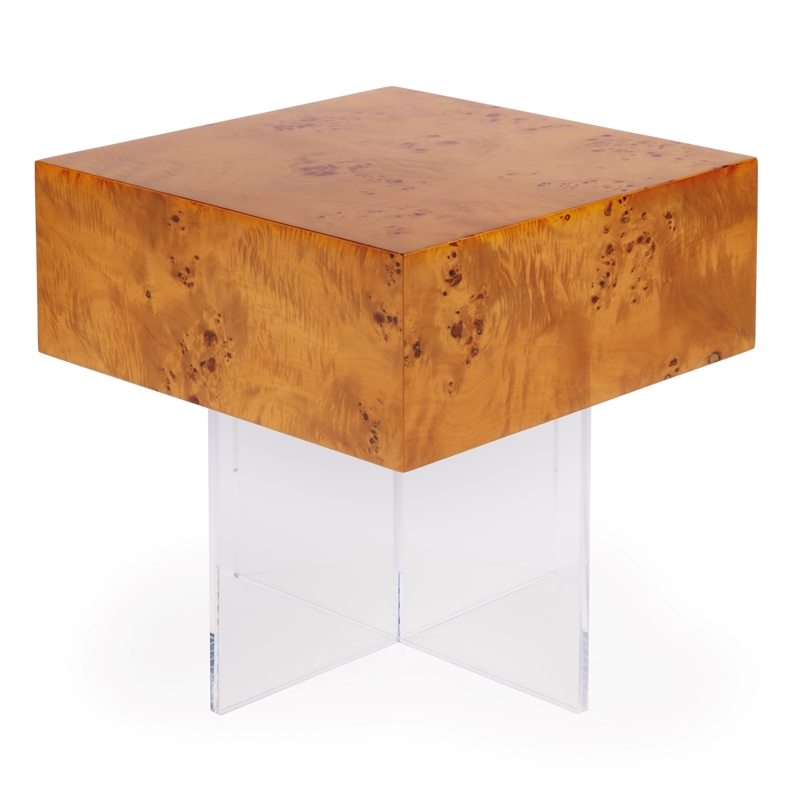 Corsica 20 in. W Square Wood and Acrylic Side Table - Brown/Clear