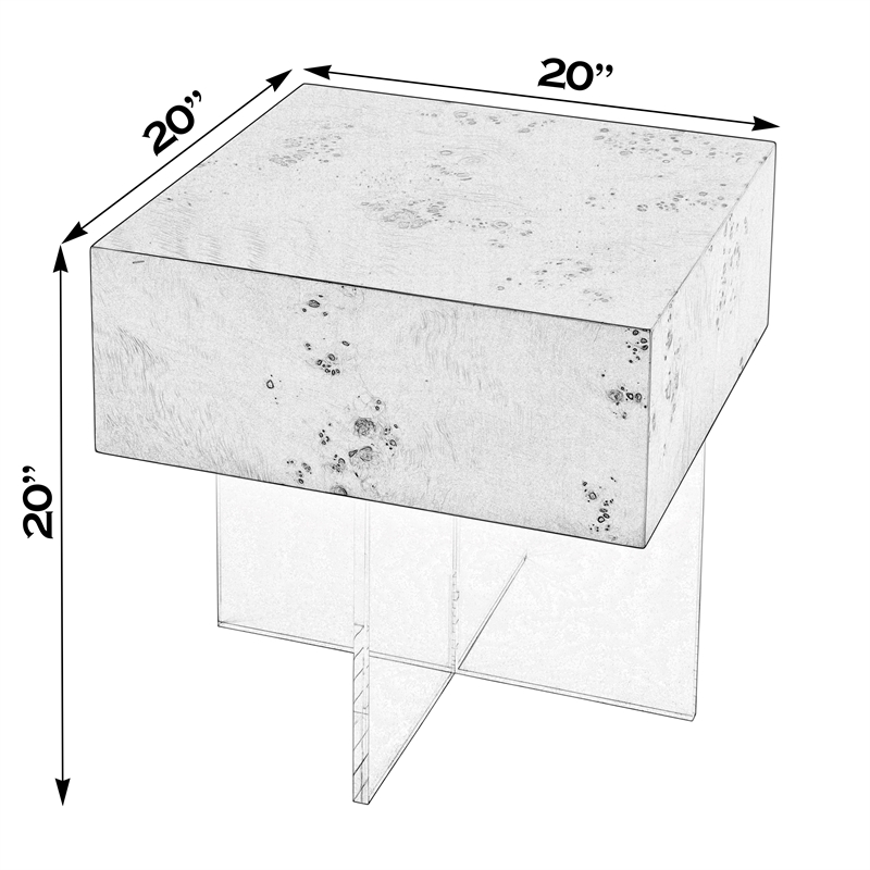 Corsica 20 in. W Square Wood and Acrylic Side Table - Brown/Clear