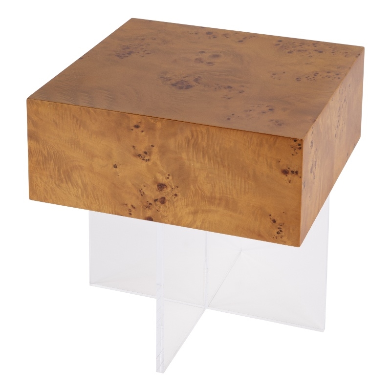 Corsica 20 in. W Square Wood and Acrylic Side Table - Brown/Clear