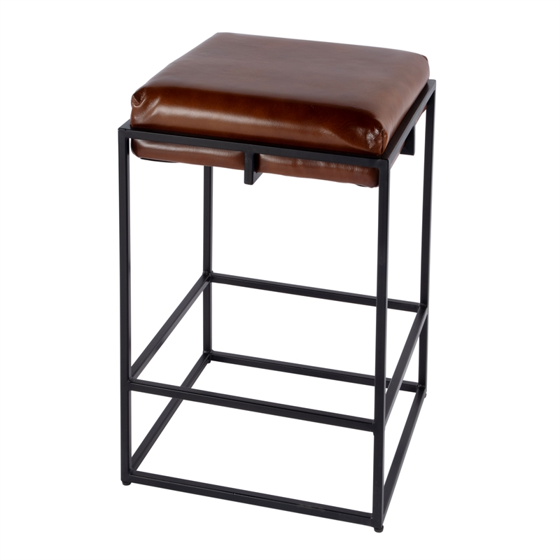 Butler Specialty Company Eldridge 26 in Seat Height Leather Counter Stool -Brown