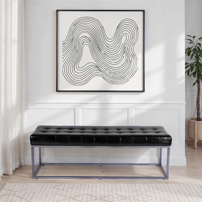 Butler Specialty Company Knox 54 in. W Leather and Iron Accent Bench - Black