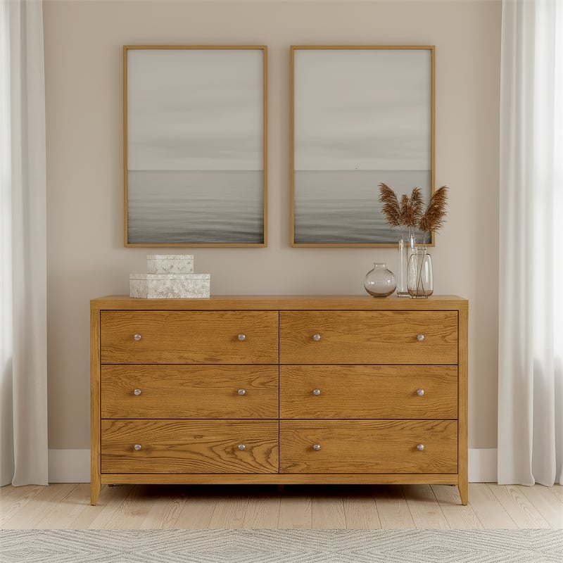 Butler Specialty Company Dana 60 in W Rectangular Wood 6 Drawer Dresser-Natural