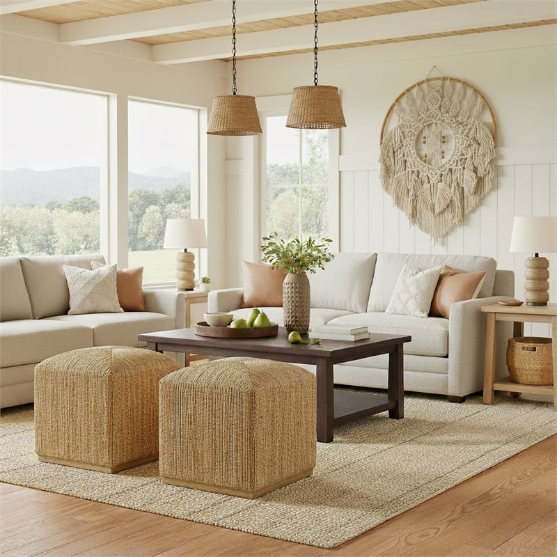 Butler Specialty Company Como 17 in. W Square Banana Leaf Accent Stool - Natural