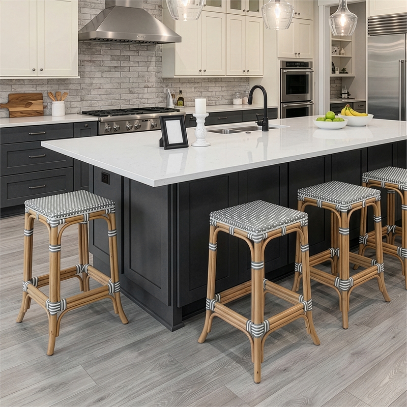 Butler Specialty Company Laguna 24.5 in. Seat Height Rattan Counter Stool - Gray and White