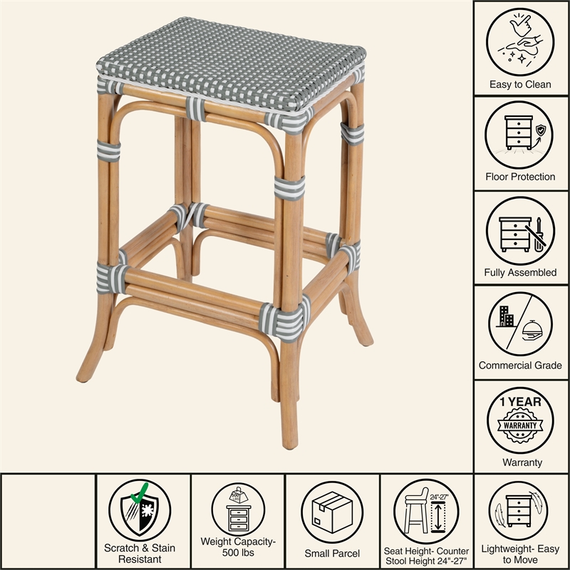 Butler Specialty Company Laguna 24.5 in. Seat Height Rattan Counter Stool - Gray and White