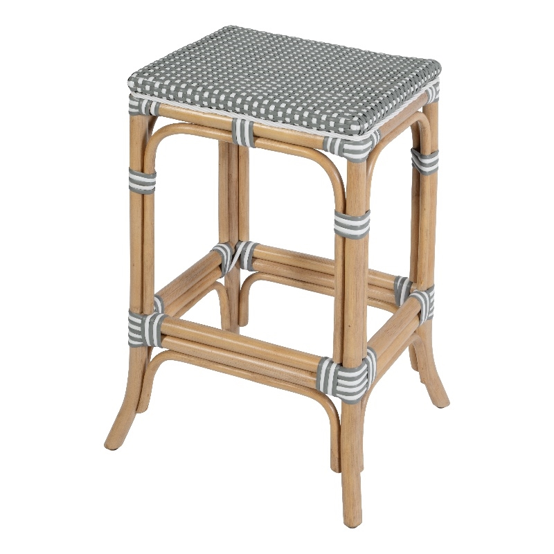 Butler Specialty Company Laguna 24.5 in. Seat Height Rattan Counter Stool - Gray and White