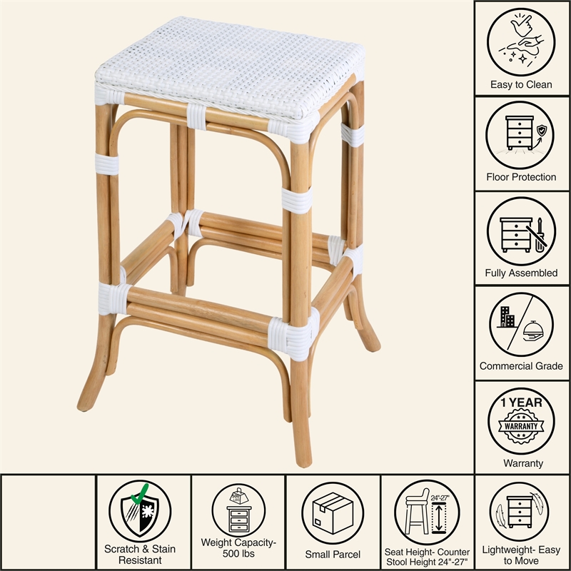 Butler Specialty Company Laguna 24.5 in. Seat Height Rattan Counter Stool - Smooth White
