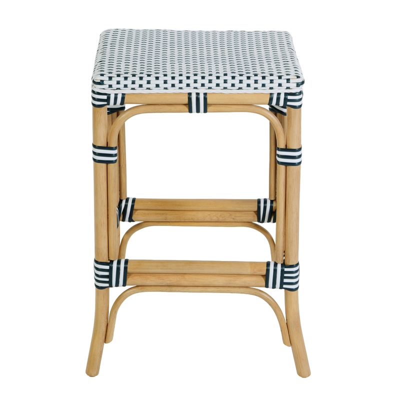 Butler Specialty Company Laguna 24.5 in. Seat Height Rattan Counter Stool - White and Navy