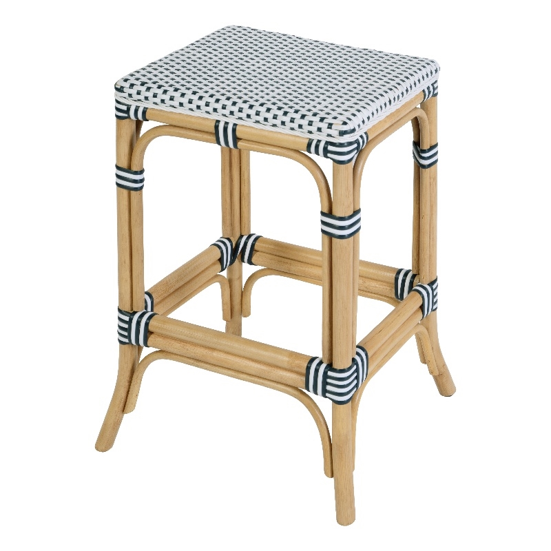 Butler Specialty Company Laguna 24.5 in. Seat Height Rattan Counter Stool - White and Navy