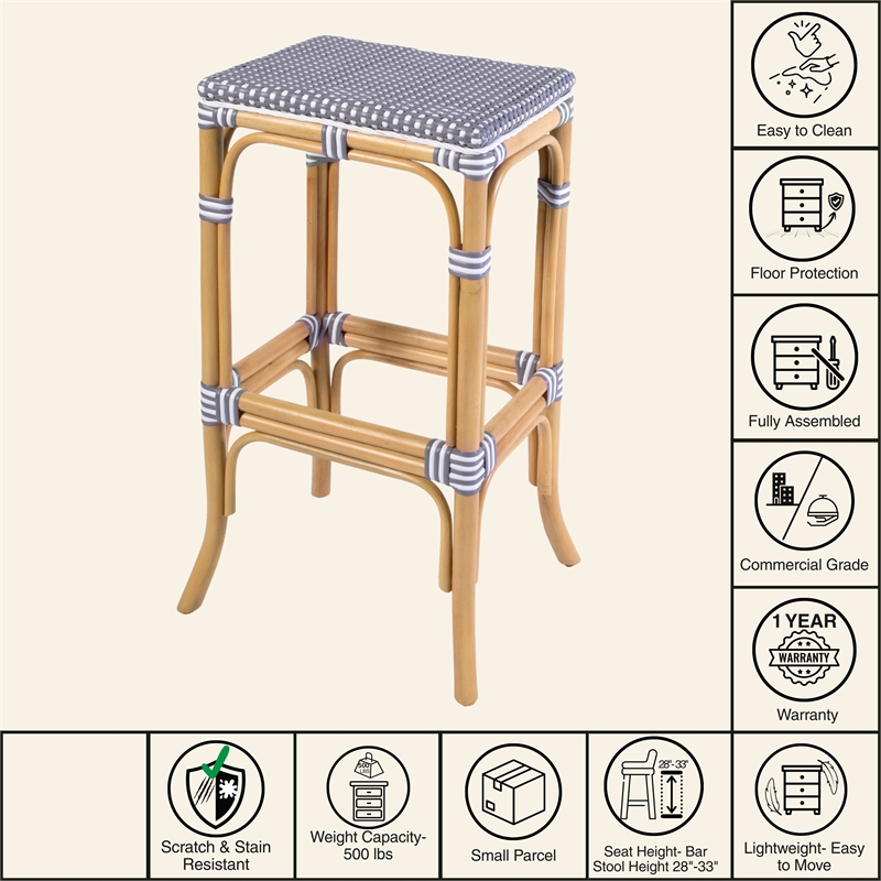 Butler Specialty Company Laguna 30.5 in. Seat Height Rattan Bar Stool - Gray and White