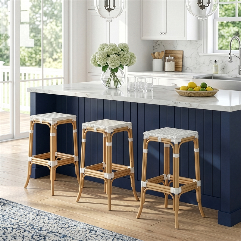 Butler Specialty Company Laguna 30.5 in. Seat Height Rattan Bar Stool - Smooth White