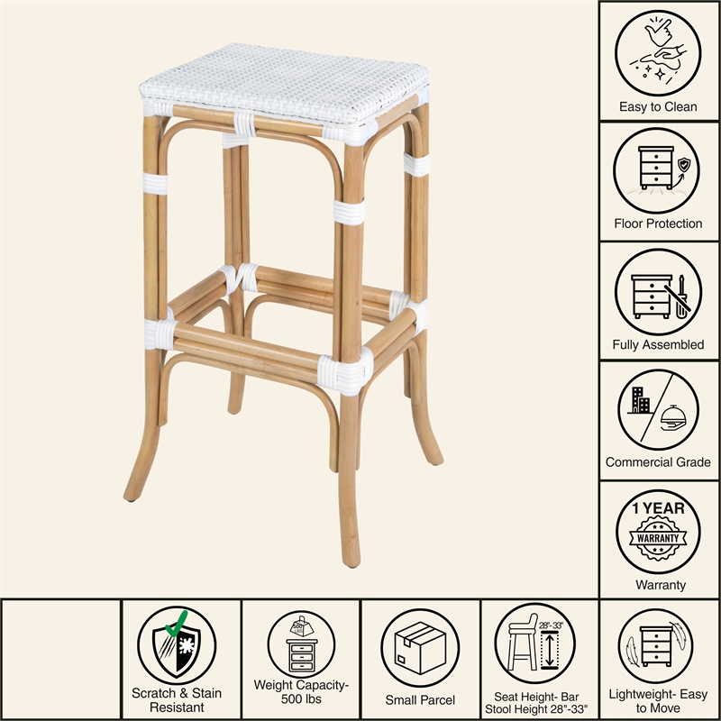 Butler Specialty Company Laguna 30.5 in. Seat Height Rattan Bar Stool - Smooth White
