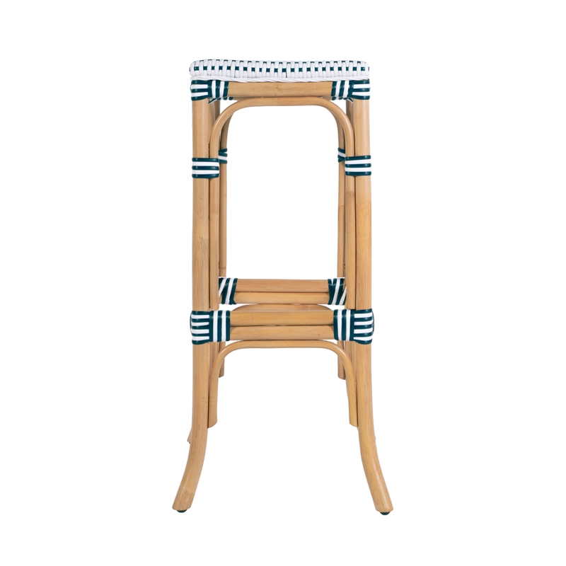 Butler Specialty Company Laguna 30.5 in. Seat Height Rattan Bar Stool - White and Navy