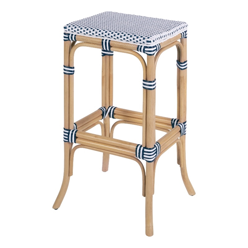Butler Specialty Company Laguna 30.5 in. Seat Height Rattan Bar Stool - White and Navy