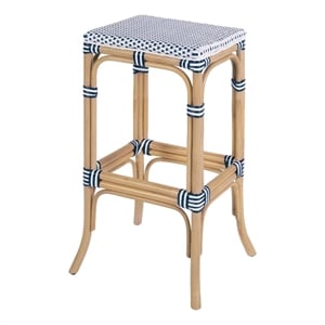 Butler Specialty Company Laguna 30.5 in. Seat Height Rattan Bar Stool - White and Navy
