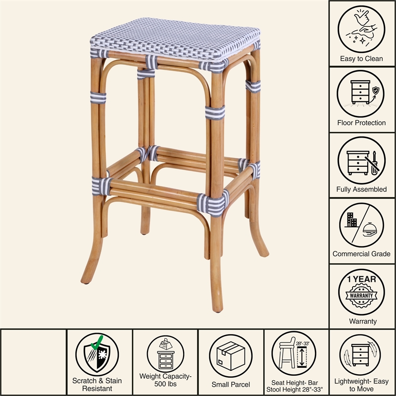 Butler Specialty Company Laguna 30.5 in. Seat Height Rattan Bar Stool - White and Gray