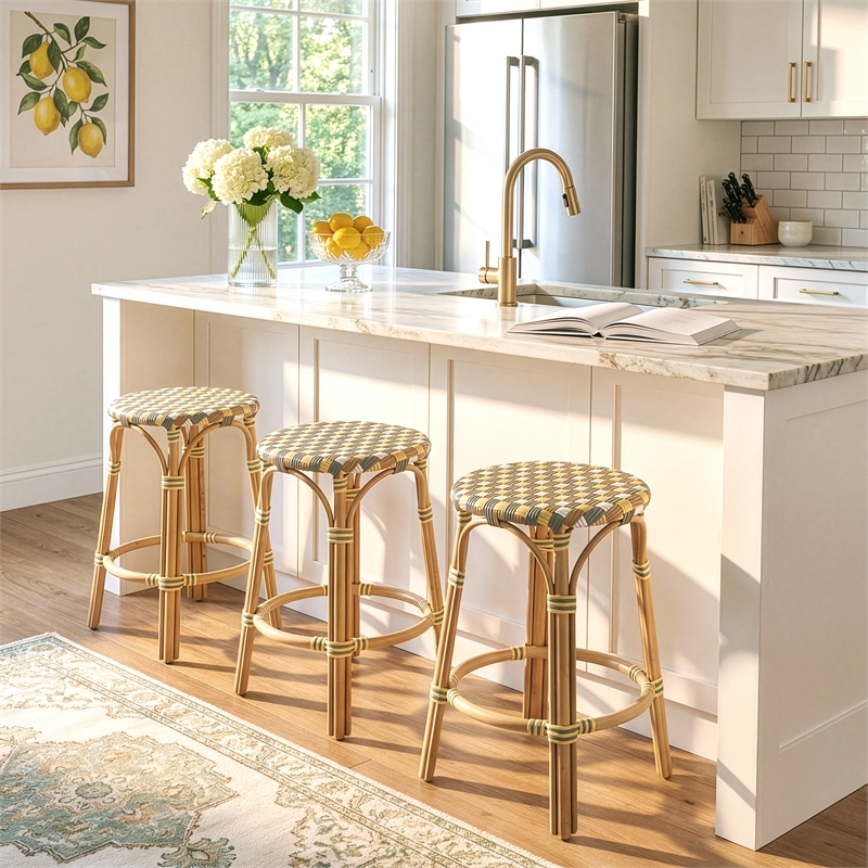 Butler Specialty Company Ballito 24 in. Seat Height Oval Rattan Counter Stool - Yellow and Brown