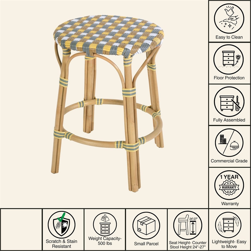 Butler Specialty Company Ballito 24 in. Seat Height Oval Rattan Counter Stool - Yellow and Brown
