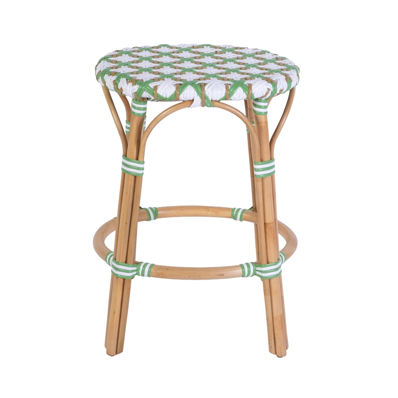 Butler Specialty Company Ballito 24 in. Seat Height Oval Rattan Counter Stool - White and Green