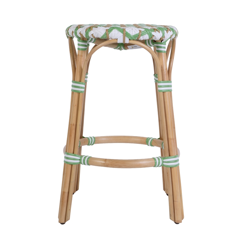 Butler Specialty Company Ballito 24 in. Seat Height Oval Rattan Counter Stool - White and Green