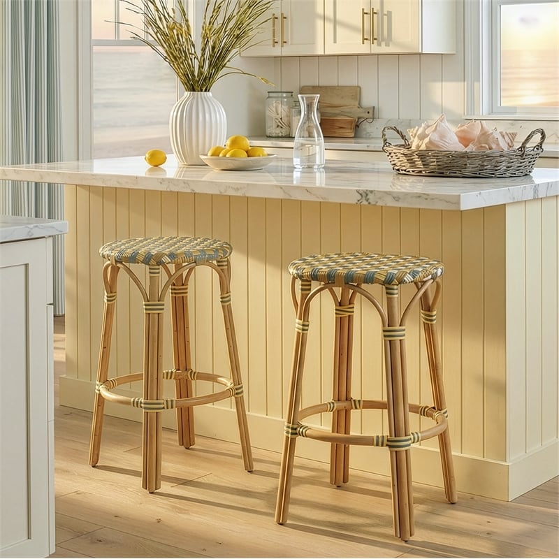 Butler Specialty Company Ballito 30 in. Seat Height Oval Rattan Bar Stool - Yellow and Brown