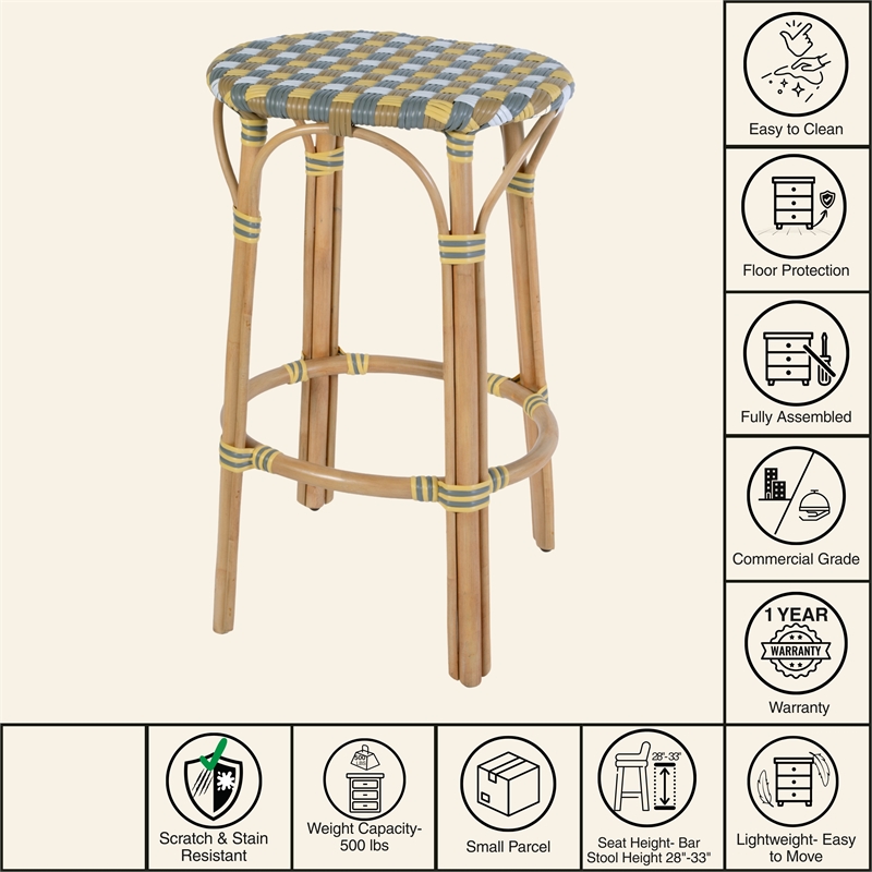 Butler Specialty Company Ballito 30 in. Seat Height Oval Rattan Bar Stool - Yellow and Brown