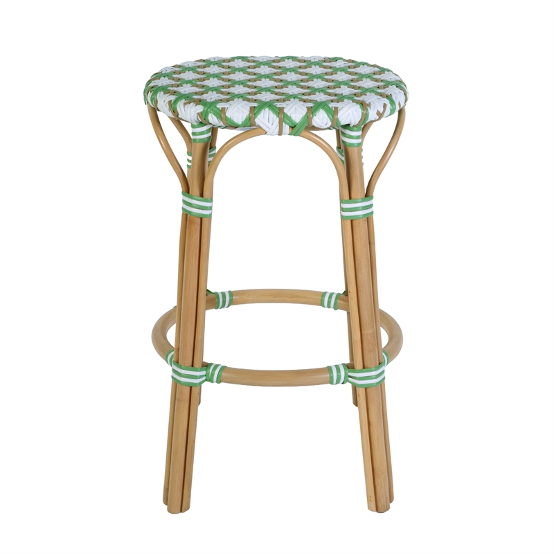Butler Specialty Company Ballito 30 in. Seat Height Oval Rattan Bar Stool - White and Green