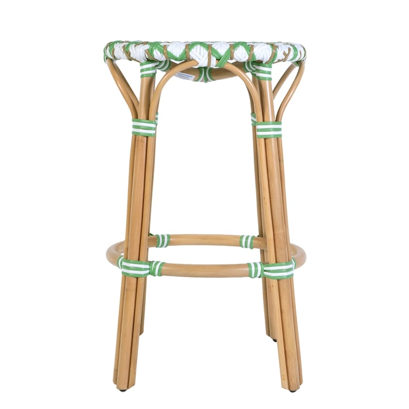 Butler Specialty Company Ballito 30 in. Seat Height Oval Rattan Bar Stool - White and Green