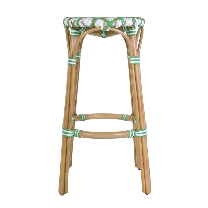 Butler Specialty Company Ballito 30 in. Seat Height Oval Rattan Bar Stool - White and Green