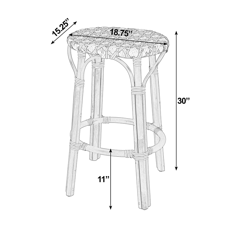 Butler Specialty Company Ballito 30 in. Seat Height Oval Rattan Bar Stool - White and Green