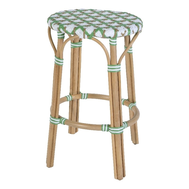 Butler Specialty Company Ballito 30 in. Seat Height Oval Rattan Bar Stool - White and Green