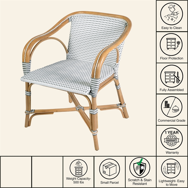 Butler Specialty Company Portofino 18.75 in. Seat Height Rattan Arm Chair - White and Gray