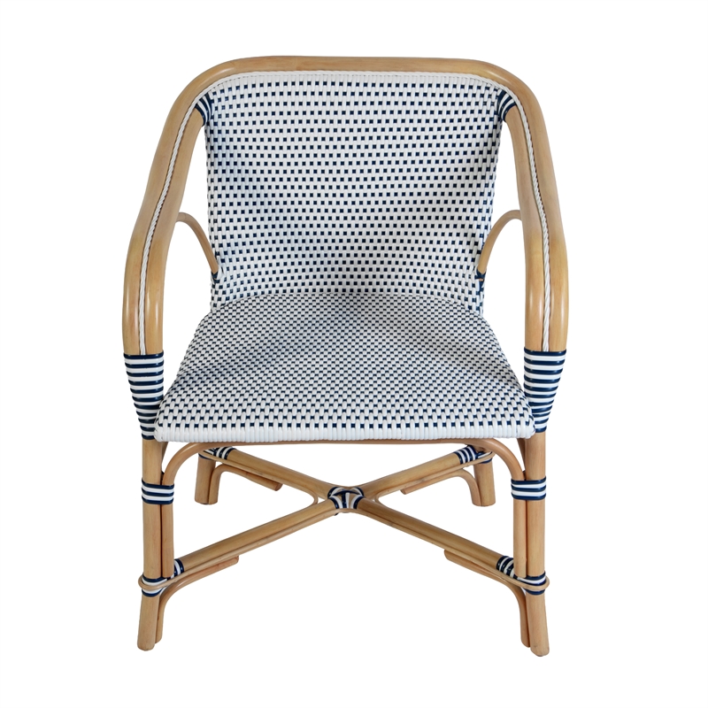 Butler Specialty Company Portofino 18.75 in. Seat Height Rattan Arm Chair - White and Navy