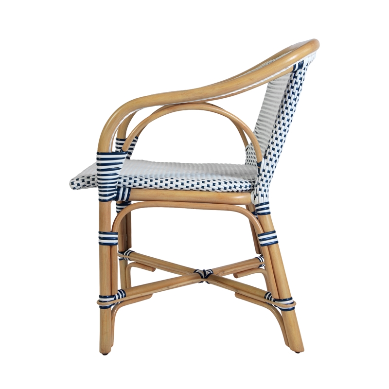 Butler Specialty Company Portofino 18.75 in. Seat Height Rattan Arm Chair - White and Navy
