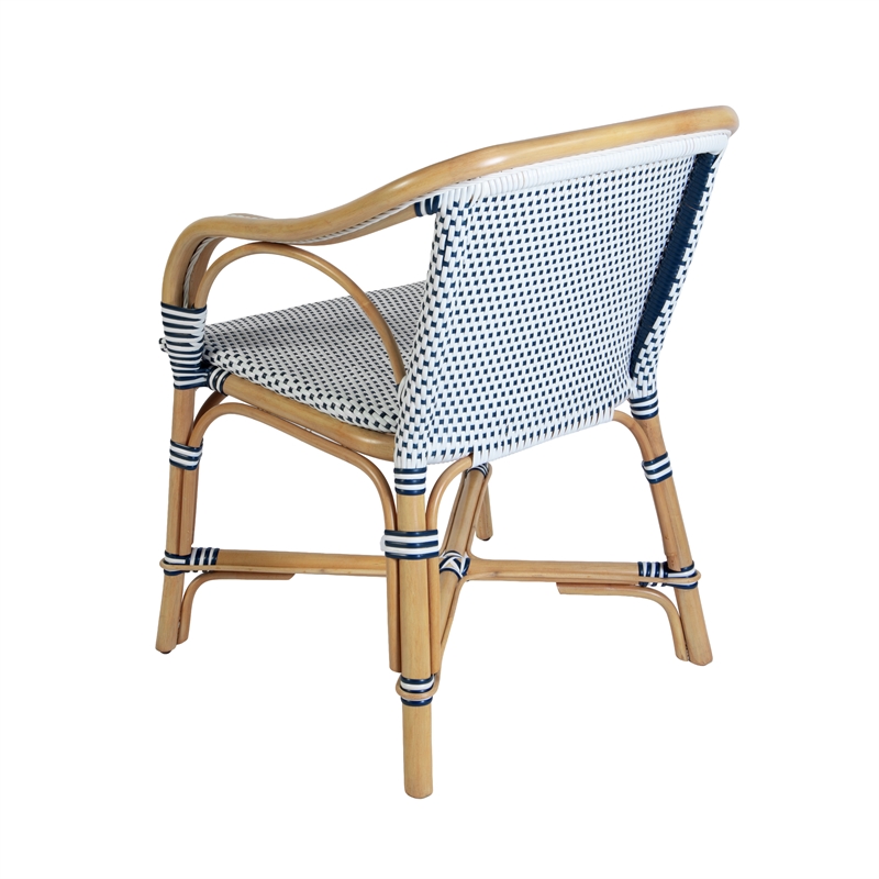 Butler Specialty Company Portofino 18.75 in. Seat Height Rattan Arm Chair - White and Navy