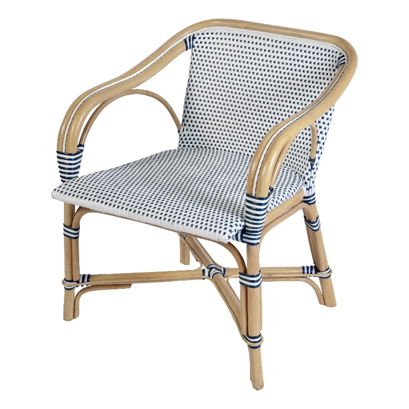 Butler Specialty Company Portofino 18.75 in. Seat Height Rattan Arm Chair - White and Navy