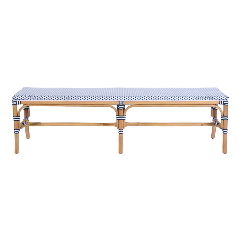 Butler Specialty Company Laguna 66.5 in. W Rattan Backless Accent Bench - White and Navy