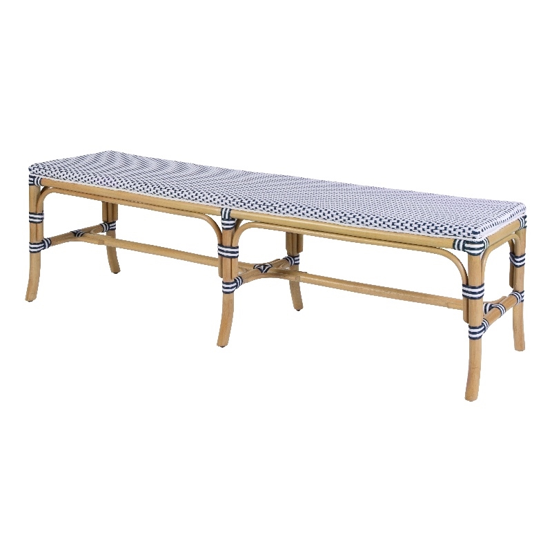 Butler Specialty Company Laguna 66.5 in. W Rattan Backless Accent Bench - White and Navy