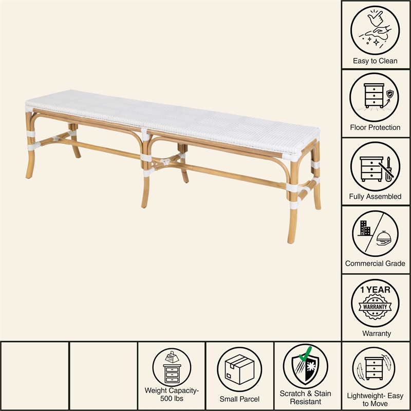 Butler Specialty Company Laguna 66.5 in. W Rattan Backless Accent Bench - Smooth White