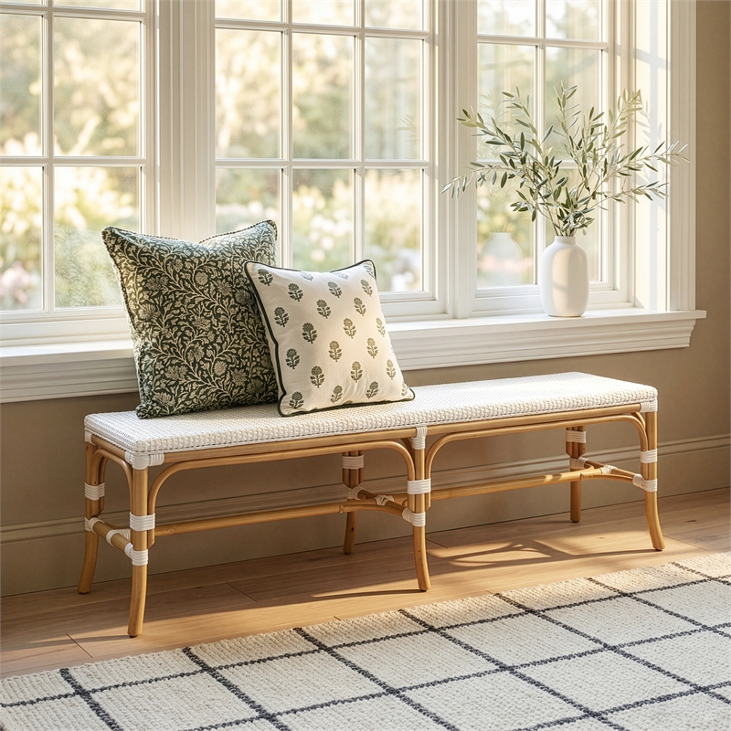 Butler Specialty Company Laguna 66.5 in. W Rattan Backless Accent Bench - Smooth White