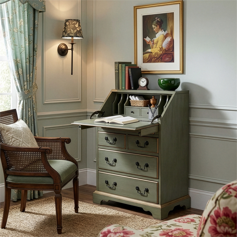 Butler Specialty Company Danforth 25.5 in. W Rectangular Wood 5 Drawer Secretary - Pastel Green