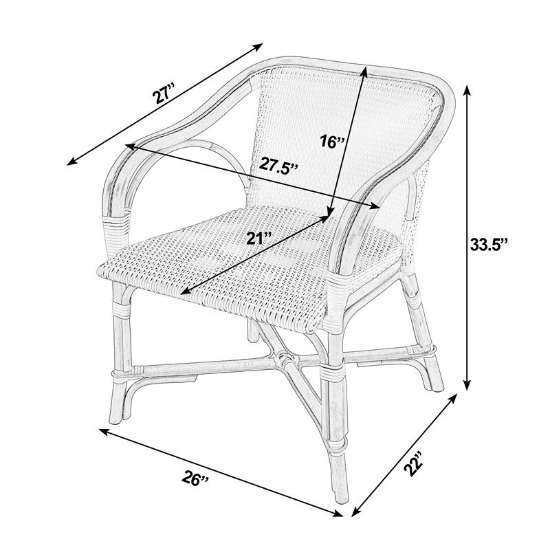 Butler Specialty Company Portofino 18.75 in. Seat Height Rattan Arm Chair - White and Gray