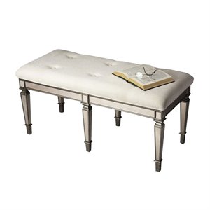 butler specialty mirrored tufted bench in ivory and pewter