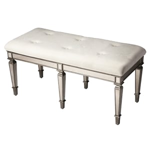 butler specialty mirrored tufted bench in ivory and pewter
