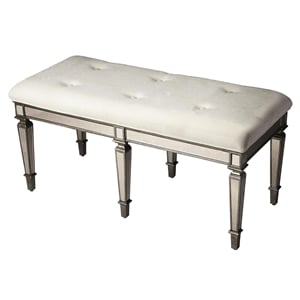 Butler Specialty Mirrored Tufted Bench In Ivory And Pewter