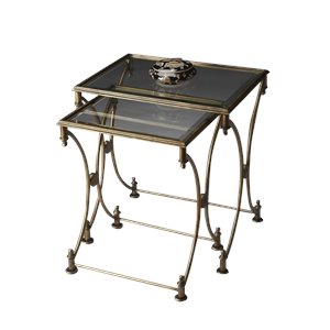 butler specialty 2 piece glass top nesting table set in antique gold