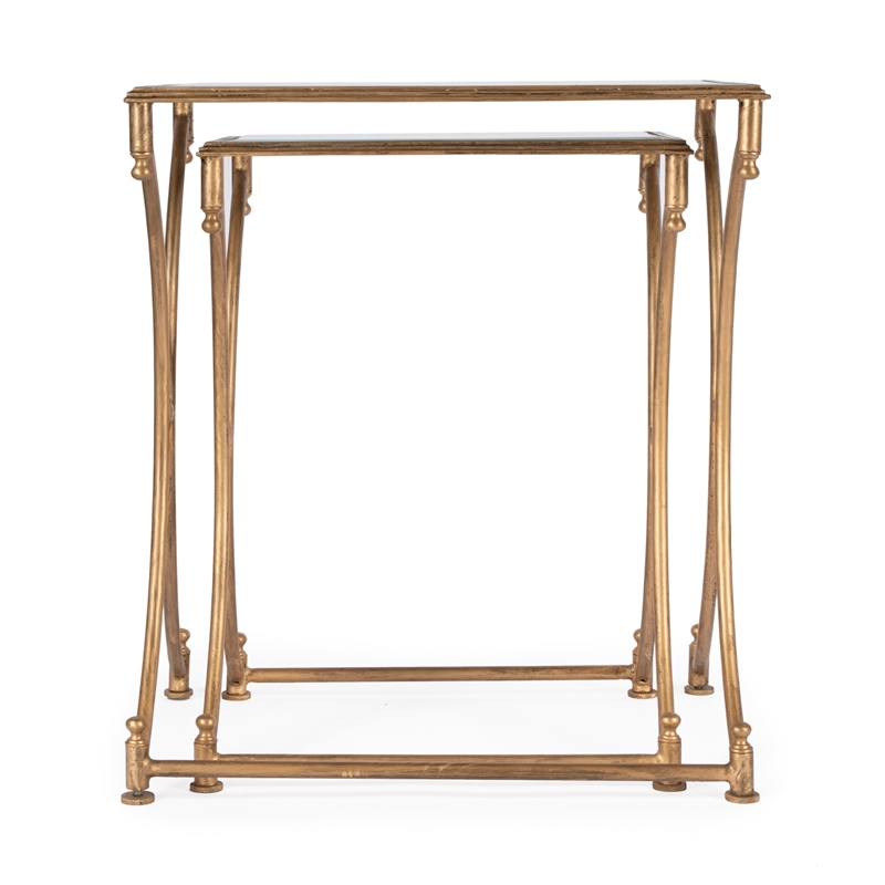 Butler Specialty 2 Piece Glass Top Nesting Table Set in Antique Gold