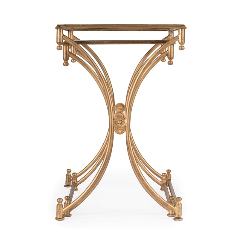 Butler Specialty 2 Piece Glass Top Nesting Table Set In Antique Gold