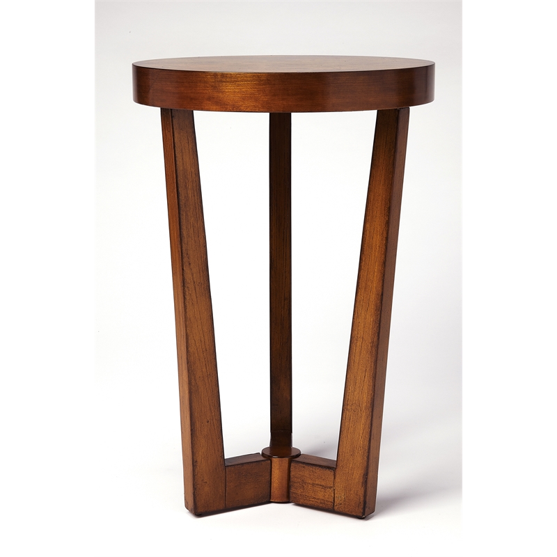 Round Rubberwood Accent Table In Olive Ash Burl